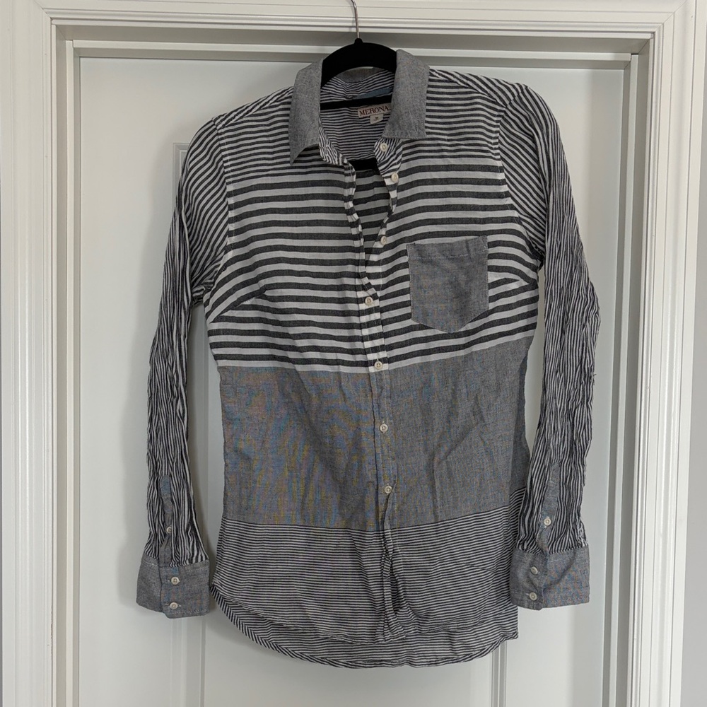 Grey Striped Lightweight Button-Up Shirt